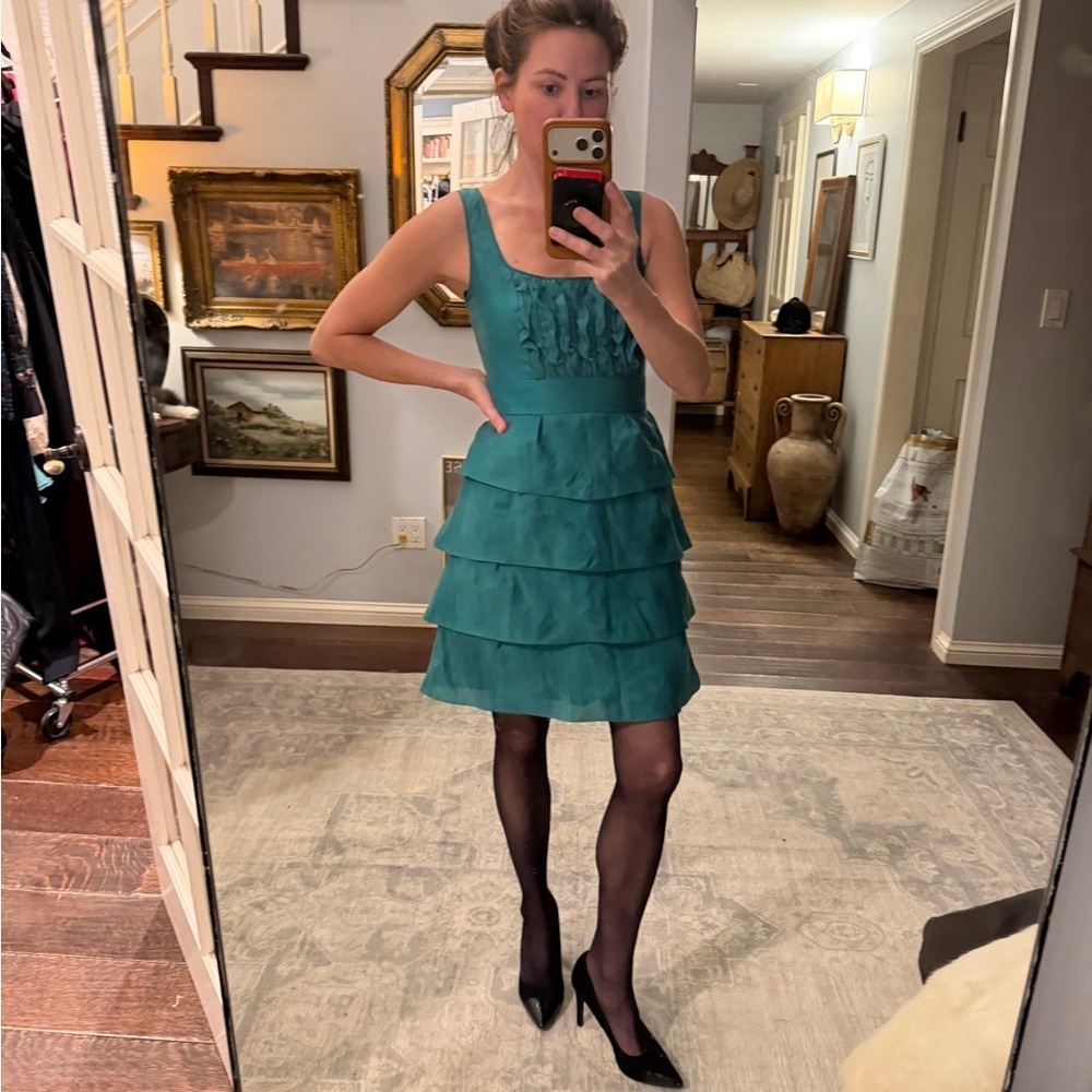 Max & Cleo Teal Ruffled Mini Dress